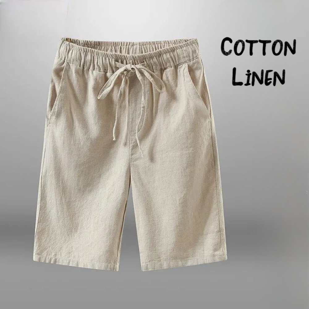 Short Linen Drawstring - Erkekler için erkekler şort pamuk keten