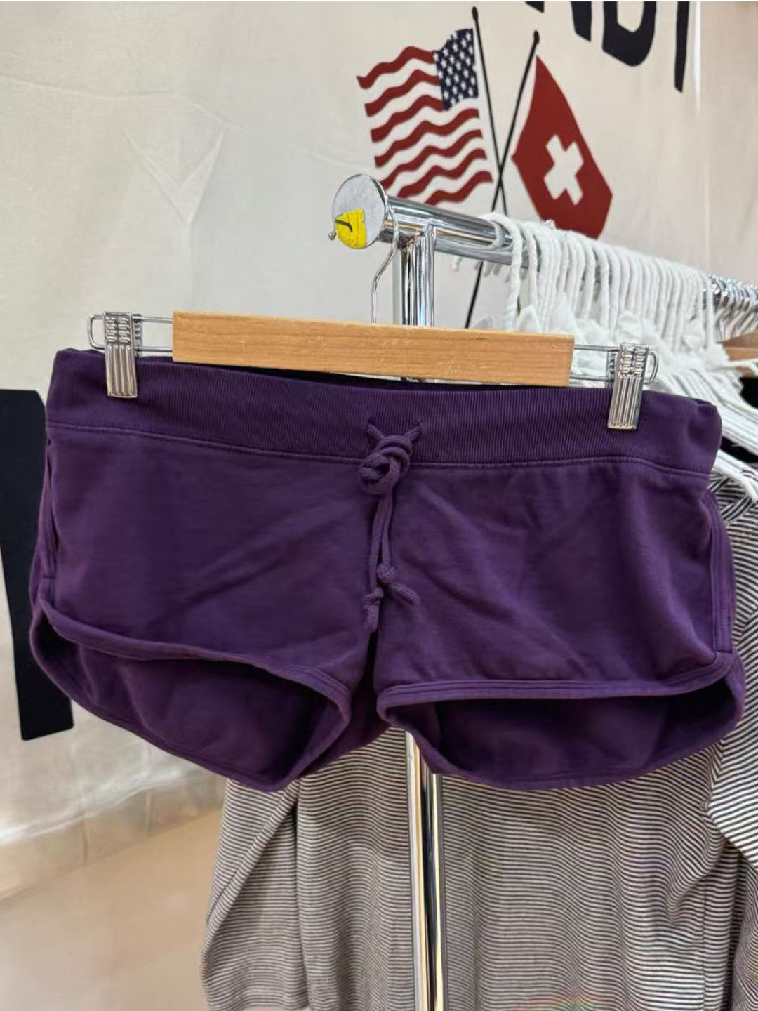 Short Linen Drawstring - Mor Pamuklu Kısa Pantolon Kadın Basit