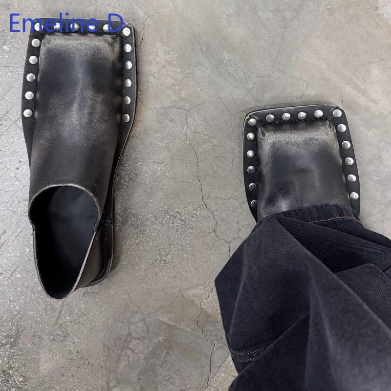 Flip Flop Leather Men - Unisex Kare Burunlu Terlik Solmuş Görünümlü