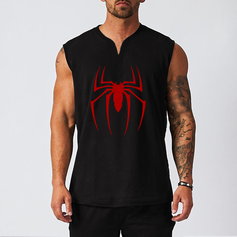 Tank Top Muscle - Kırmızı örümcek baskılı spor salonu Fitness