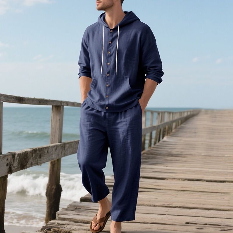 Linen Shirt Breathable - Erkek Keten Plaj Seti Yazlık Günlük