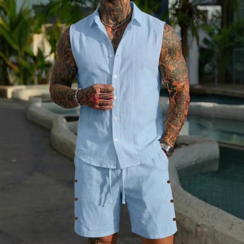 Erkek 2 Parça Keten Dokulu Kol - Short Linen Drawstring incelemesi ve fiyatı