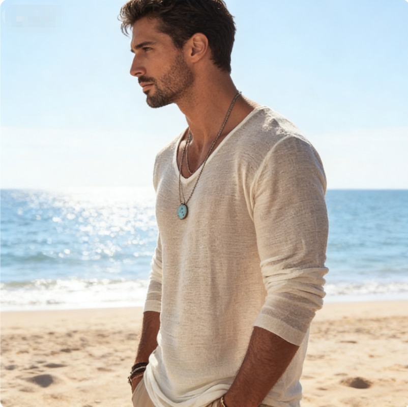 Erkek Günlük V Yaka Keten Karı - Linen Shirt Breathable incelemesi ve fiyatı